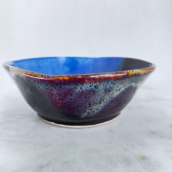 Artisan Signed Studio Pottery Bowl Abstract Wheel Thrown Multicolor Drip Glaze B - Picture 5 of 8